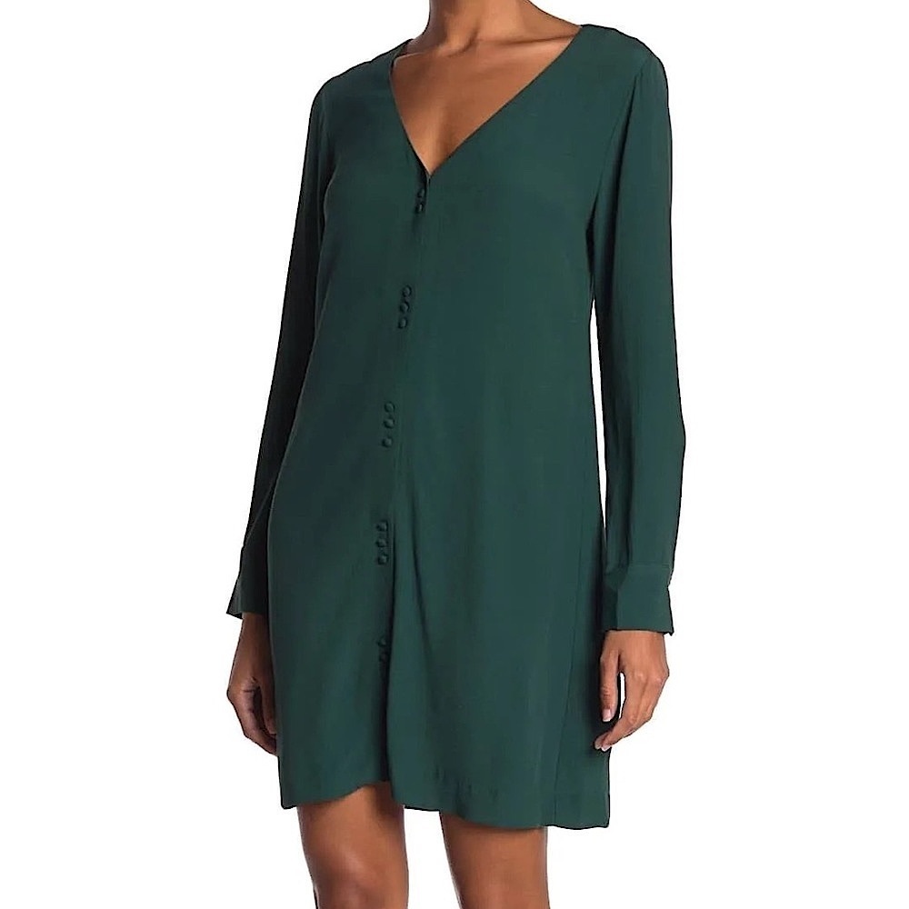 Madewell Long Sleeve Button Front Novel Dress Spruce Green